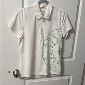 Izod Women's Polo Shirt with Green Swirl on White